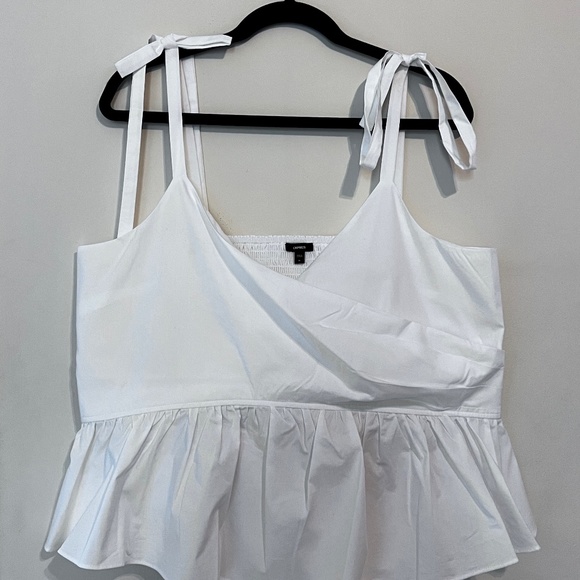 V-Neck Tie Strap Faux Wrap Peplum Tank - Picture 1 of 3